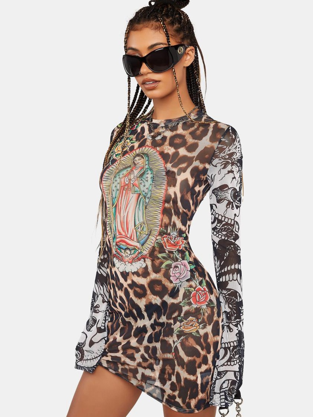 NWT Y2K Dolls Kill Ed Hardy Virgin Mary mesh tee dress size small